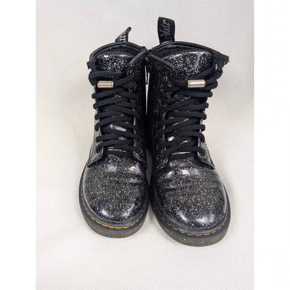 Dr Martens Kids Black‎ Glitter Lace Up Boots Sz US 1 Side Zip Combat 1460 J